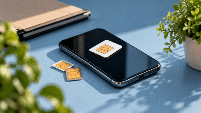 Smartphone mit SIM-Karten für den Wechsel des Mobilfunkanbieters